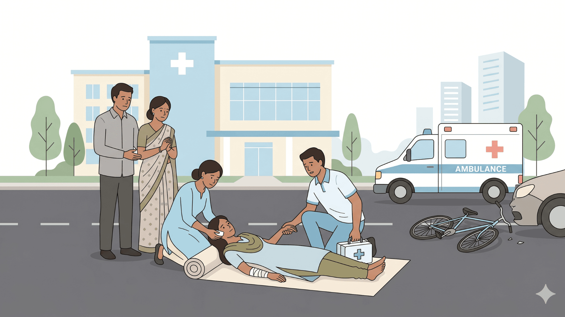Emergency medical team providing accident support